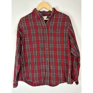 LL Bean Women's Long Sleeve Full Button Plaid Flannel Pocket Shirt Size Medium